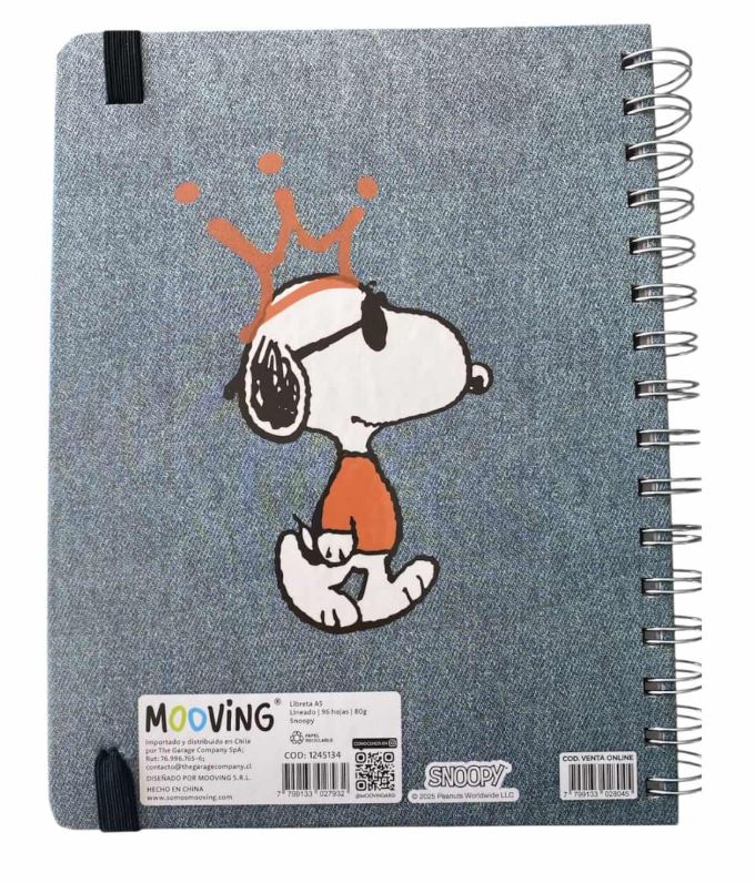 LIBRETA ESPIRAL SNOOPY HOJAS LINEADAS 96HJS A5