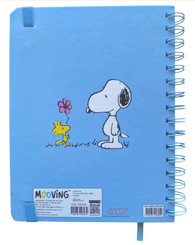 LIBRETA ESPIRAL SNOOPY HOJAS LINEADAS 96HJS A5
