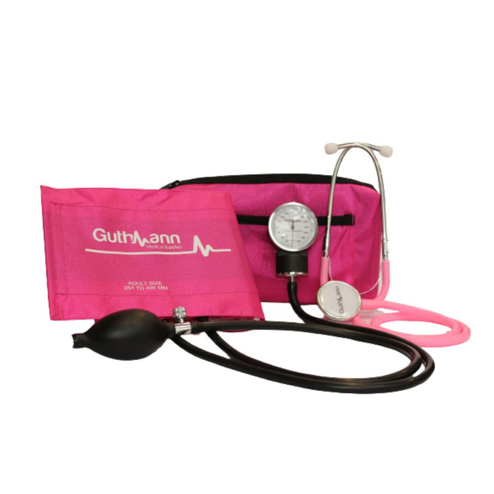 Kit de Toma Presión Aneroide más Fonendoscopio Guthmann – Adulto - Rosado
