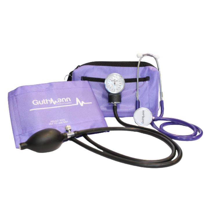 Kit de Toma Presión Aneroide más Fonendoscopio Guthmann – Adulto Morado