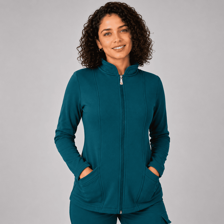 Polerón Clínico Mujer Spandex color Verde Petroleo, ideal para profesionales de la salud.