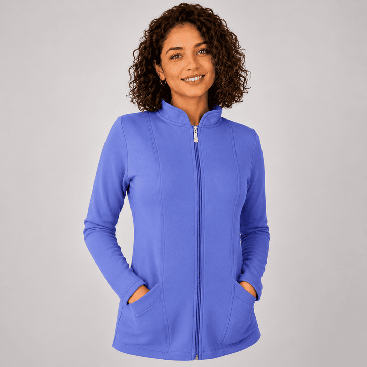 Polerón Clínico Mujer Spandex Forrado color Celeste Jacinto, interior afelpado, ideal para TENS y profesionales de la salud